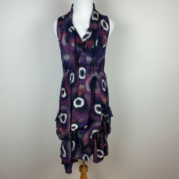 Papillon Dress L Multicolor V-Neck Pockets‎ Bustled Sleeveless A-Line Summer - Picture 1 of 11